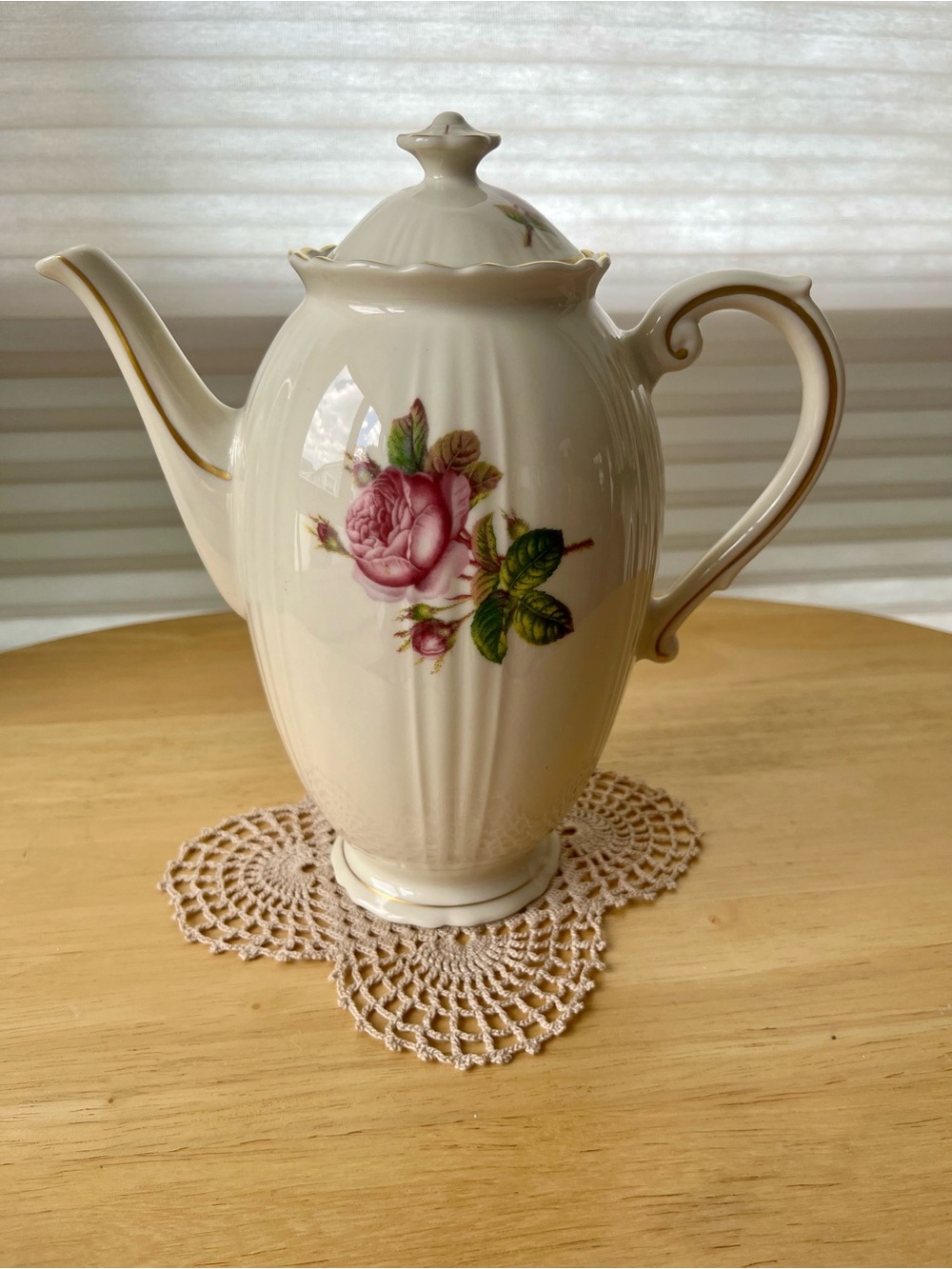 Vintage Syracuse Coffee Pot with Pink Rose Motif